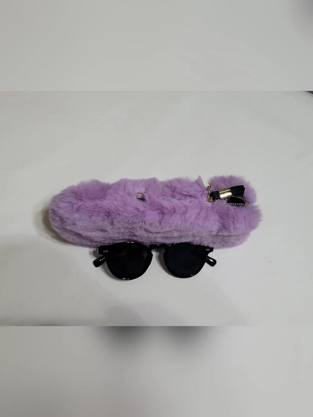 Quay Australia Plush Faux Fur Sunglasses/Phone Case Purple